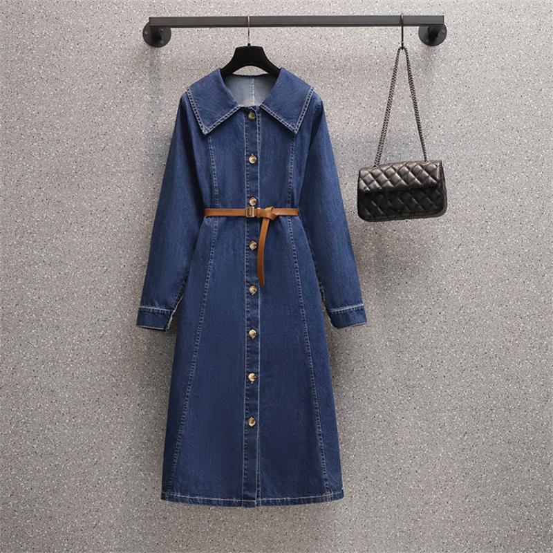 Plus Size Dresses Autumn Winter Denim Dress Women Full Sleeve Button Jeans Korean Fashion Vintage With Belt Robe Femme Echm22, Blue
Plus Size Dresses Autumn Winter Denim Dress Women Full Sleeve Button Jeans Korean Fashion Vintage With Belt Robe Femme Echm22, Blue
