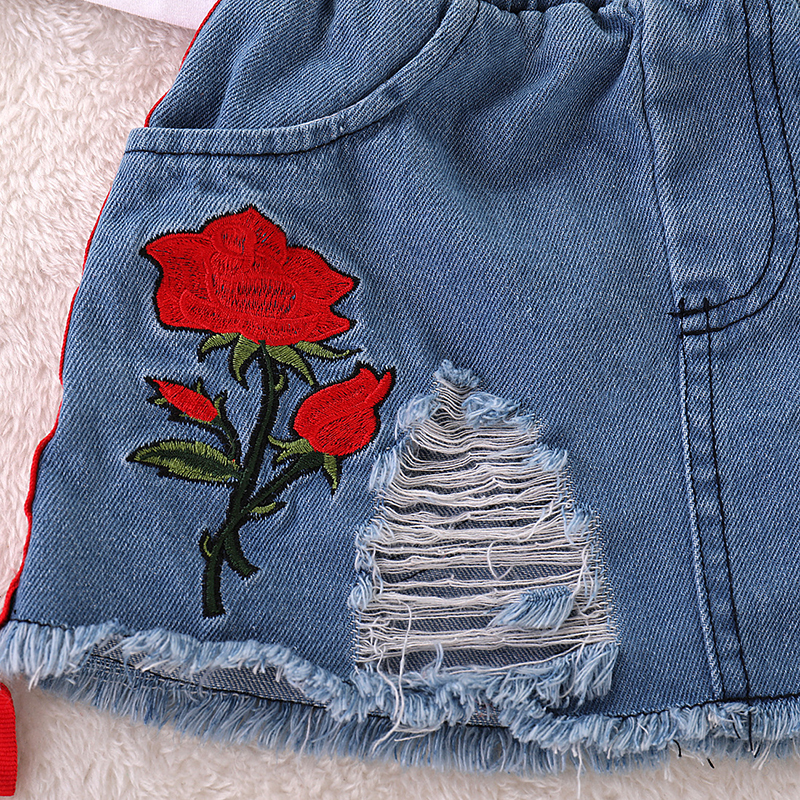 Kids Set Children's Clothes Suit Summer Flower Print Set Top+Denim Skirt 2Pcs Toddler Children Outfits Clothing Sets 220425