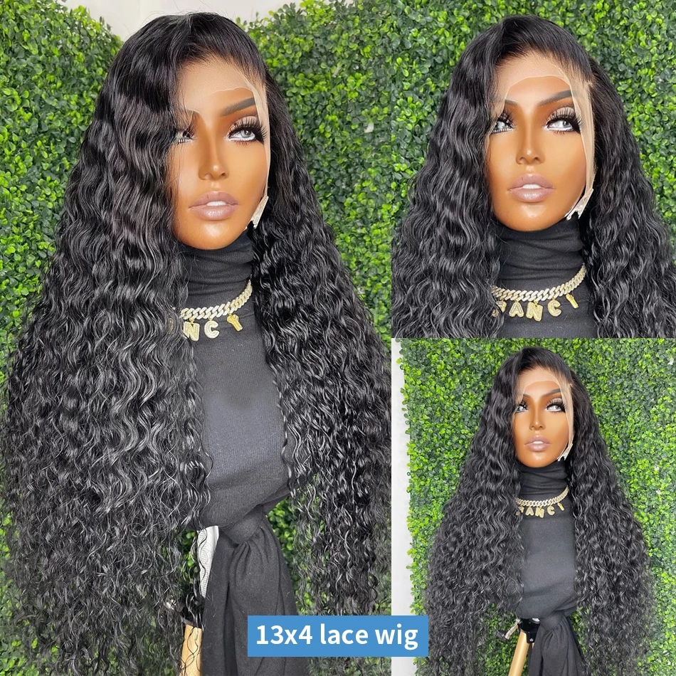 Free shipping 30 inch Long 13x4 Deep Wave Front Wigs Loose Water Curly Synthetic Lace Frontal Closure Hair Wig For Women 250 Density