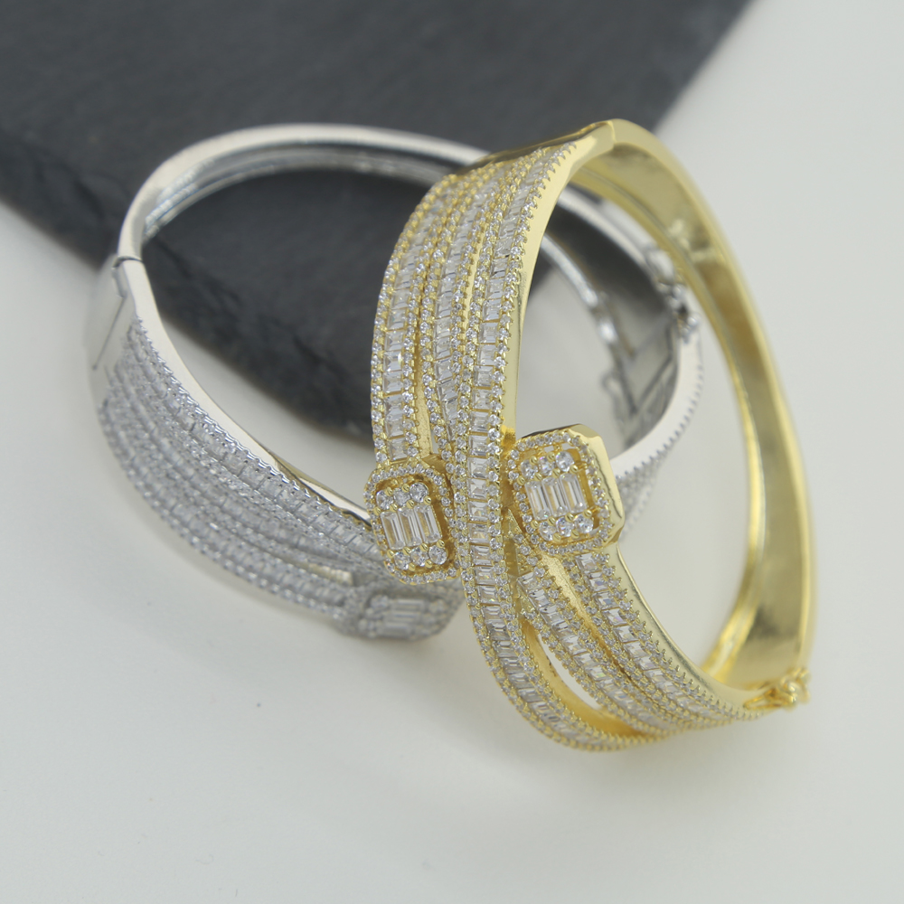 Iced Out Sparking Baguette CZ Cubic Zirconia Bracelet Gold Sier Color Fashion Multi Layered Band Bracelets Bangles Jewelry