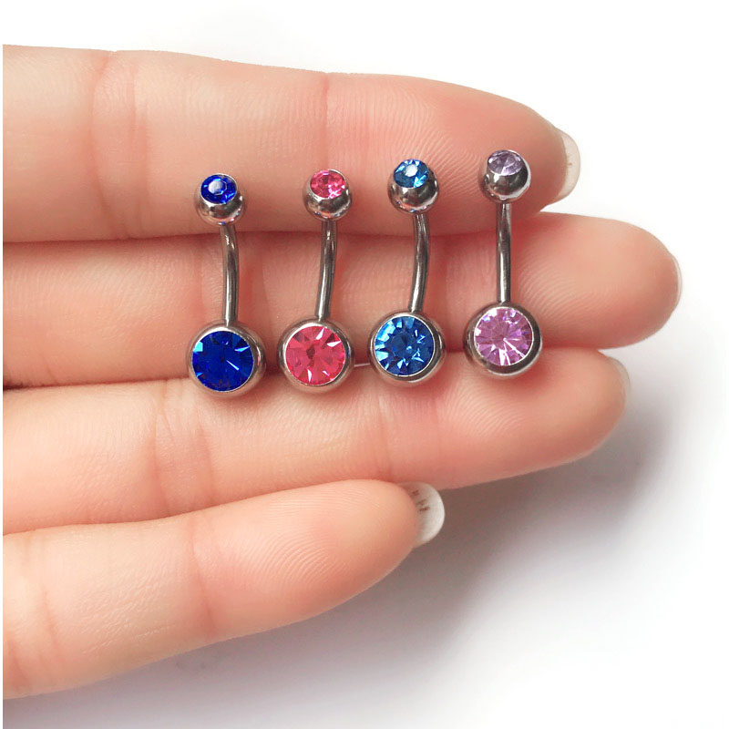 316L Stainless Steel Belly Button Rings Body Poercing Navel Rings Soild Titanium with Two Austrian Crystal Jewels Wholesale Price