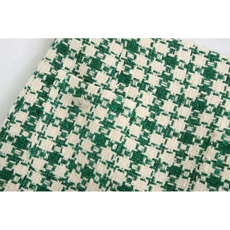 Stylish Chic Pockets Green Plaid Tweed Mini Skirt Women Fashion High Waist Skirts Casual Jupe Femme 220317