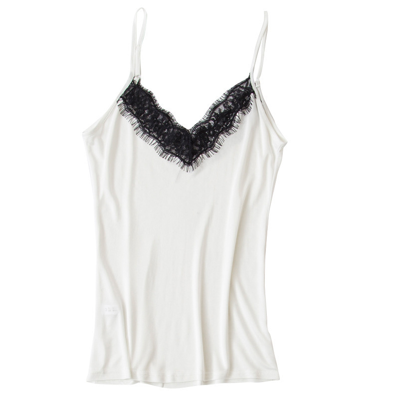 SuyaDream Women Silk Camis 30% Natural silk and lace Camisoles V neck Bottoming Shirt Black Purple White Summer TOP 220316