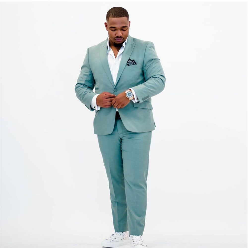 Mint Green Plus Size Men's Suit Peaked Lapel Blazers Wedding Male Tuxedos Side Vent Slim Fit Groom Wear 2 Pieces Set Prom Jackets And Pants