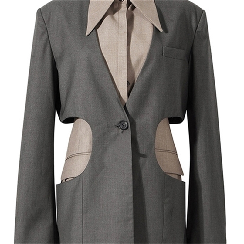 EAM Women Black Gray Hollow Out Irregular Blazer Lapel Long Sleeve Loose Fit Jacket Fashion Spring Autumn 1DE3324 220810, Apricot
EAM Women Black Gray Hollow Out Irregular Blazer Lapel Long Sleeve Loose Fit Jacket Fashion Spring Autumn 1DE3324 220810, Apricot