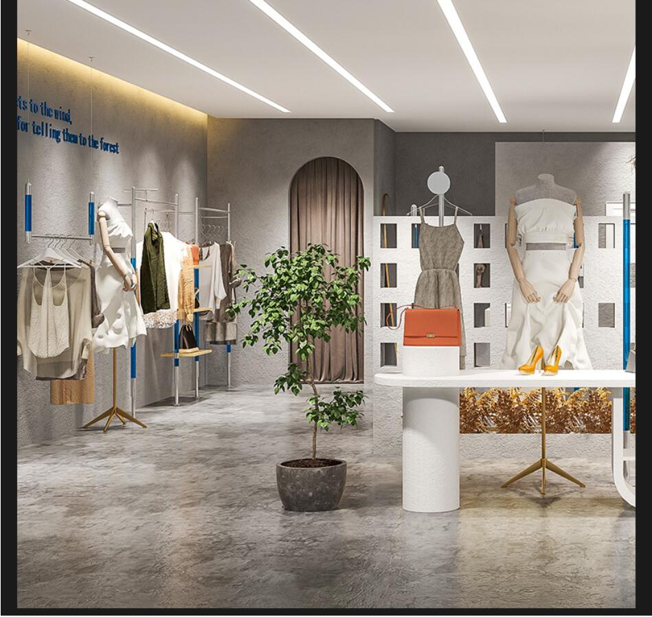 Clothing store display rack Commercial Furniture women's wear wall hanging racks stainless steel floor type blue acrylic show shelf