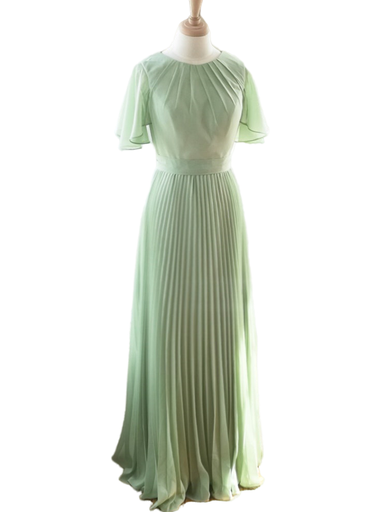 Elegant Mint Green Chiffon Mother Of The Bride Dresses Guest Beach Wedding Party Gowns Pleats A Line Long Evening Dress Short Sleeve Groom Mom Formal 