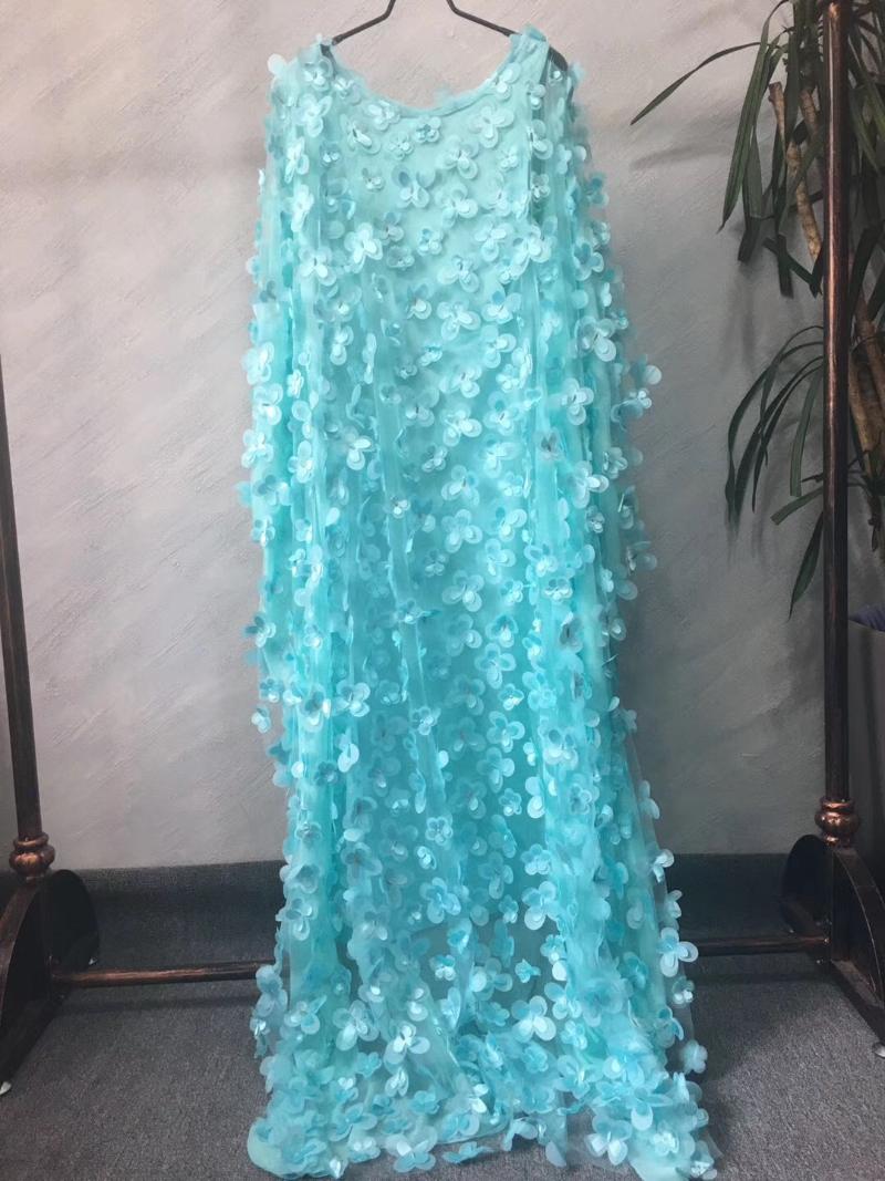 Casual Dresses Tsxt 2022 African Style Women Solid Lace Embroidery Flower Mesh O-Neck Batwing Sleeve Loose Plus Size Robe Vest Long Dress