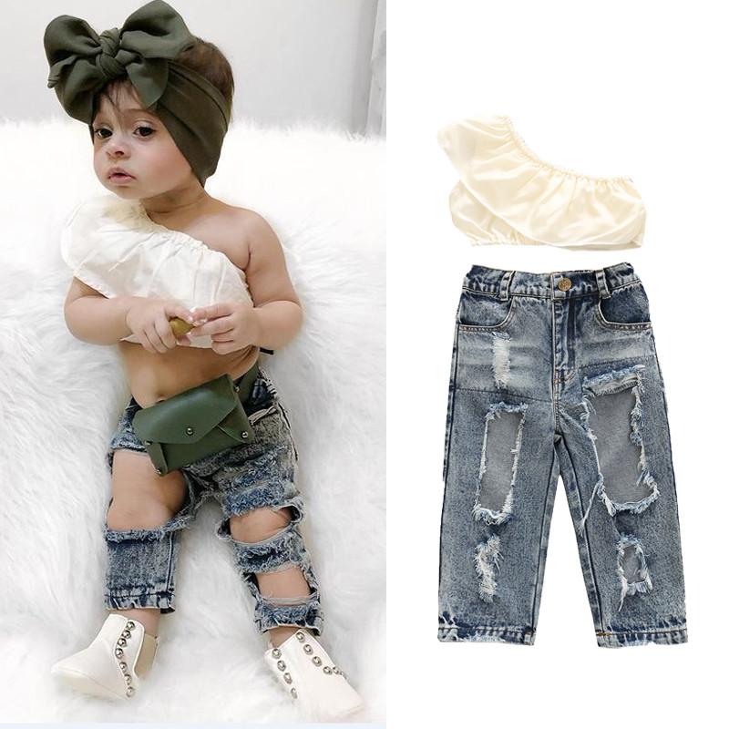 Clothing Sets 1-6 Years Kids Girls Summer Outfits Solid Color Flounce One-Shoulder Sleeveless Crop Tops Ripped Jeans Suits For Girl Casual S, As pic
Clothing Sets 1-6 Years Kids Girls Summer Outfits Solid Color Flounce One-Shoulder Sleeveless Crop Tops Ripped Jeans Suits For Girl Casual S, As pic