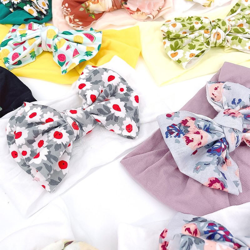 Baby Girls Florals Bowknot Headband Kids Soft Nylon Elastic Hairband Children Bandanas Head Band Princess Hair Accessory 25 Colors