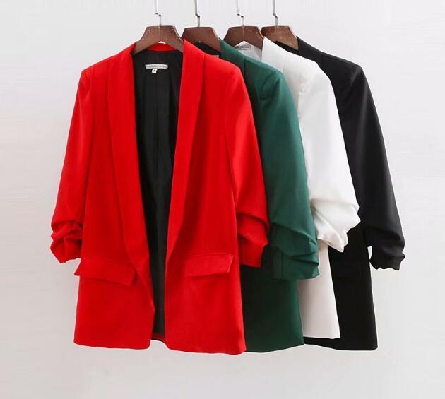 Chic Candy Solid Color Ruched Cuff Mid Long Blazer With Lining Woman Shawl Collar Slim fit Suit Casual Jacket Coat Outerwear 220402
