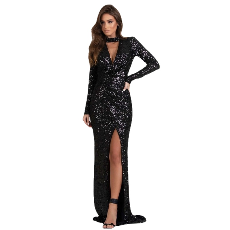 Recorte o vestido de festa de lantejoulas estiramento manga longa alta split oco para fora plissado manga longa maxi vestido
Recorte o vestido de festa de lantejoulas estiramento manga longa alta split oco para fora plissado manga longa maxi vestido