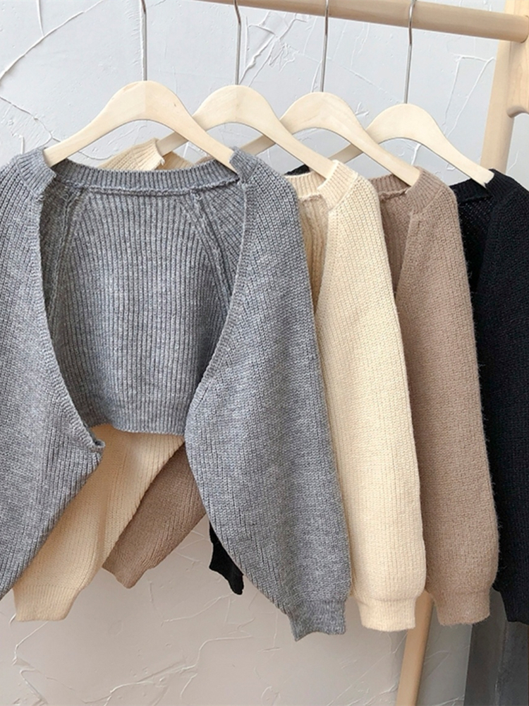 Short Cardigans Knitted Chic Korean Fashion Poncho Women Autumn Elegant Vintage Minimalist Lady Tops 220817