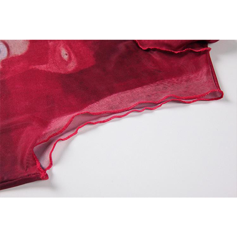 Tie Dye Mesh High Neck Hand Painted Printed Women Top Summer Fashion Sleeveless Slim T Shirt Lady Holiday Beach Style Tops 220328