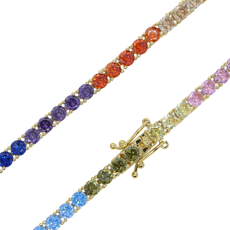 4MM 5A Cubic Zirconia Rainbow CZ Tennis Chain Bracelet Gold Plated Colorful Summer Women Girl Trendy Jewelry