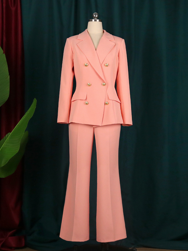 Business Women Blazer Sets 2 Piece Outfits Pink Jacket Wide Leg Pants Suit Elegant Fall Winter Formal Suits Party Office Clothes 220809