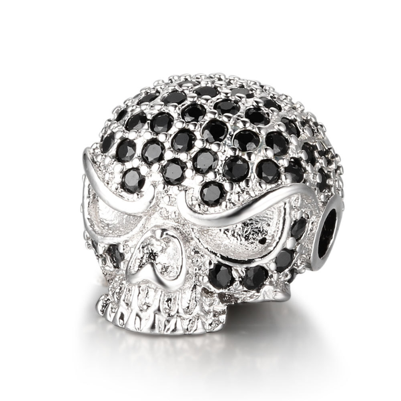 Fashion CZ Micro Pave Skull Charm Beads for DIY Bracelet Jewelry Making