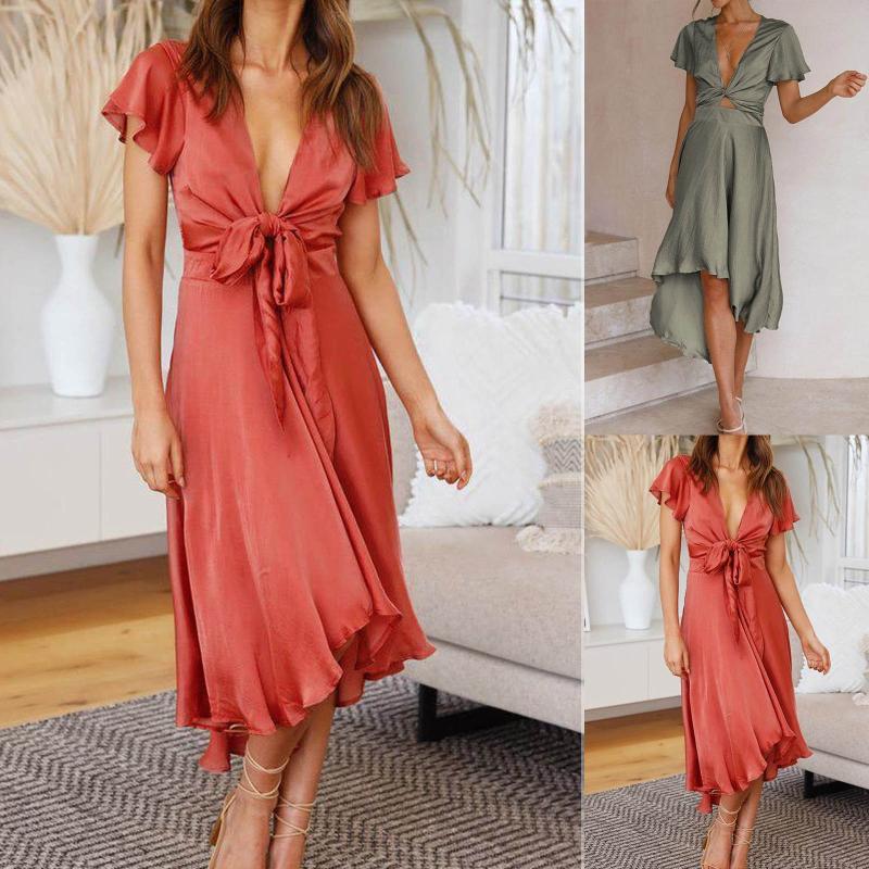 Party Dresses Women' Casual Solid V-Neck Irregular Short Sleeve Summer Empire Waist Lacing Sexy Deep Navel Fashion Lady Dress, Pink
Party Dresses Women' Casual Solid V-Neck Irregular Short Sleeve Summer Empire Waist Lacing Sexy Deep Navel Fashion Lady Dress, Pink