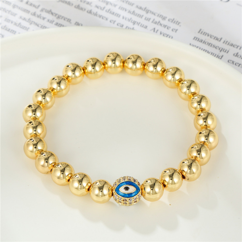 New Popular Copper Beads Strands Bracelet Micro Pave Evil Eye Bracelets