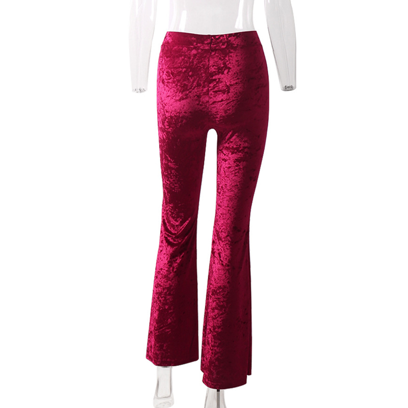 Viifaa Wide Leg High Waist Velvet Flare Pants Stretchy Skinny Streetwear Trouser Autumn Winter Clothes Slim 220325