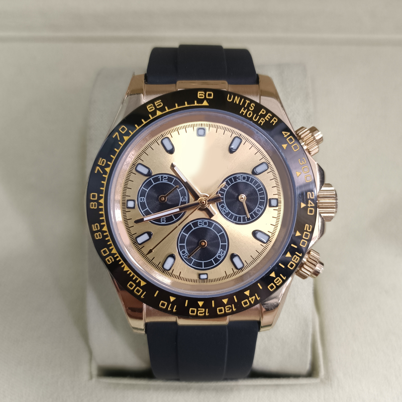 Luxury Watches for Men Automatic wrist watch Windup gold 40MM Folding buckle Yellow Gold Waterproof Analog Marathon Stopwatch Mechanical Three eyes Wristwatches, Customize
Luxury Watches for Men Automatic wrist watch Windup gold 40MM Folding buckle Yellow Gold Waterproof Analog Marathon Stopwatch Mechanical Three eyes Wristwatches, Customize