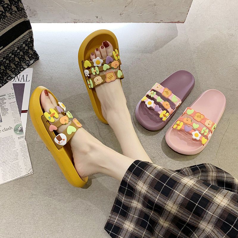 Sandals Summer Women's Fashion Cute Cartoon Home Thick Bottom Bath Comfortable Non-Slip Beautiful All-Match Beach Slippers