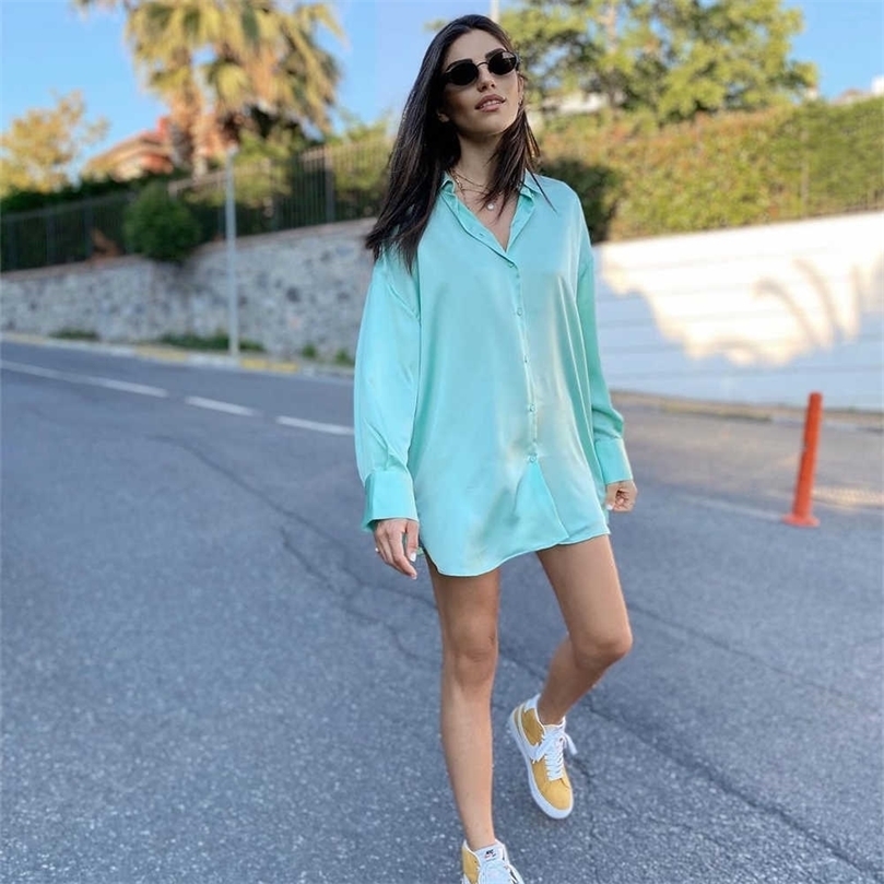 Blouses Shirt Women Long Sleeves Fashion Casual Chic Lady Satin Shirts Woman Tops haut femme 210709, Cyan
Blouses Shirt Women Long Sleeves Fashion Casual Chic Lady Satin Shirts Woman Tops haut femme 210709, Cyan