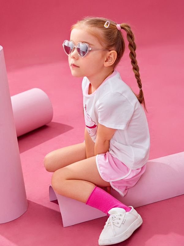 X lyart Toddler Girls Cartoon Graphic Tee & Contrast Binding Shorts SHE