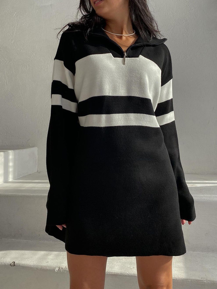 Winter Casual Stripe Pullover Women QuarterZipper Knitted Sweater Dress Female Loose Long Sleeve Jumpers Vintage Long Knitwear 220816, Red
Winter Casual Stripe Pullover Women QuarterZipper Knitted Sweater Dress Female Loose Long Sleeve Jumpers Vintage Long Knitwear 220816, Red