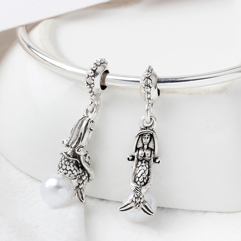 925 Sterling Silver Dangle Charm Clear CZ White Pearl Pendant Beads Bead Fit Charms Bracelet DIY Jewelry Accessories