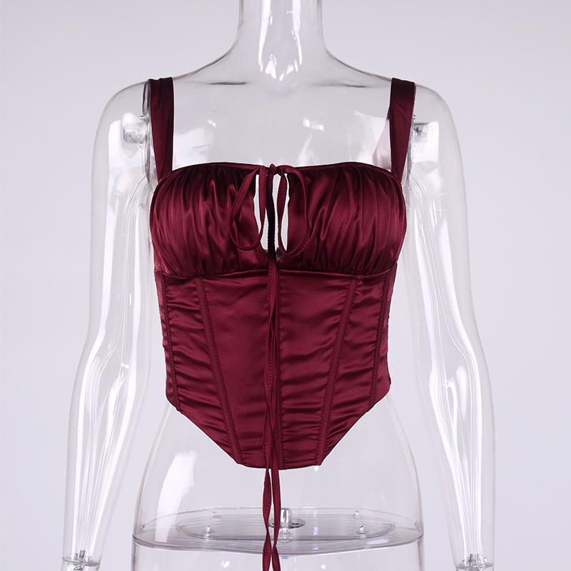 Asia Corset Top y2k Cami Women Boned Tie up Cut Out Square Neck Zipper Ruched Padded Tank Satin Party Club Casual Outfits 220316