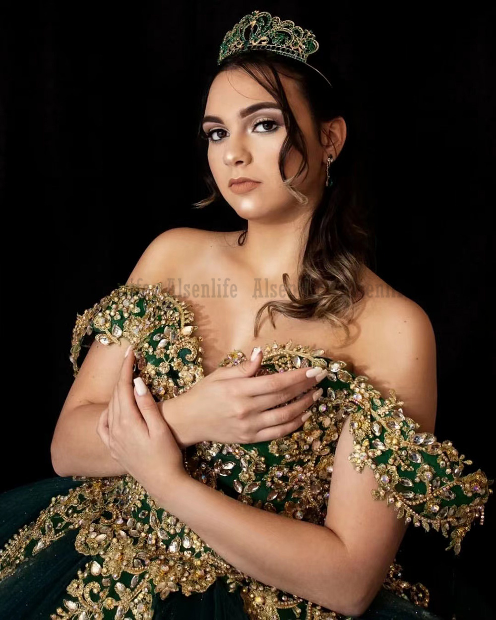 Formal Dark Green Quinceanera Dresses Lace Beads Sequin Vestidos De 15 Anos Sweet 16 Ball Gown Prom Dress Custom