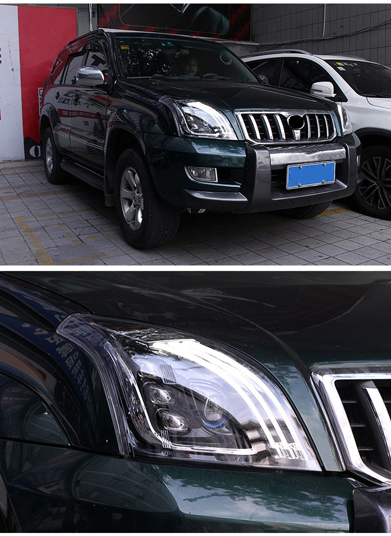 2 pcs head lamp For Toyota Prado 2003-2009 Land Cruiser LED daytime turn signal headlights high beam working lights