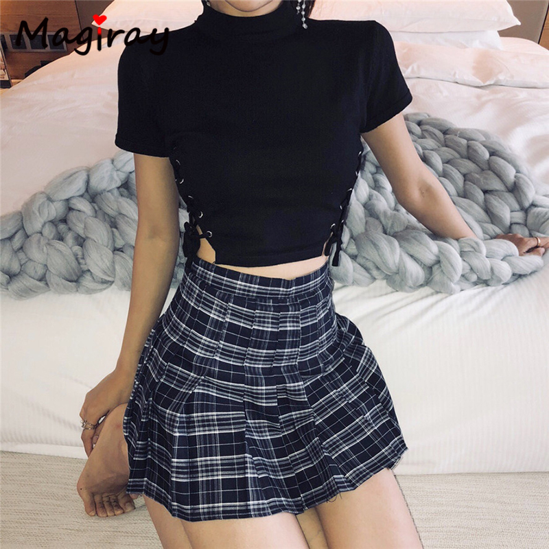 Preppy Harajuku ALine Mini Plaid Skirt Girl y2k High Waist Pleated Sailor Korean Kawaii Sweet School Uniform Short Skirt Skort 220701