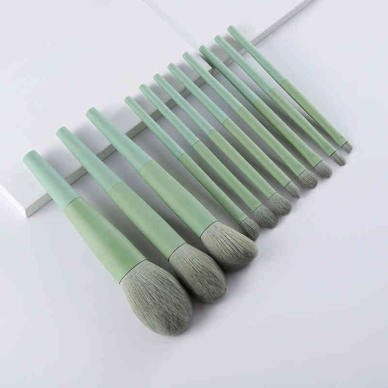 NXY Makeup Brush 11 8pcs Natural Hair Green es Foundation Powder Eyeshadow Eyebrow Set Cosmetic Tool Profesional Maquillaje 0406
