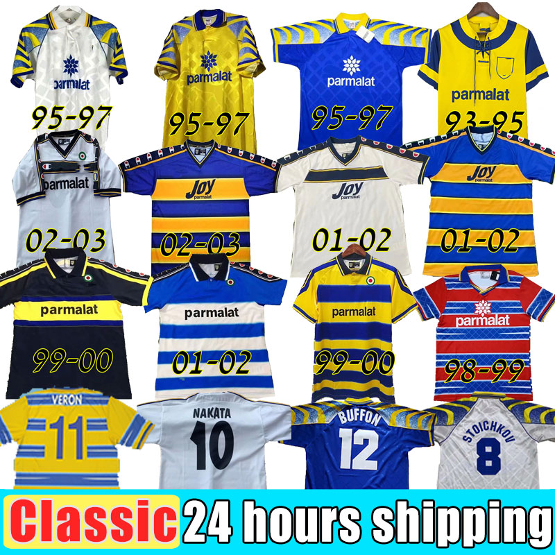 95 97 98 99 2000 Parme Retro Soccer Jersey Home 98 99 00 Fuser Baggio Crespo Ortega Cannavaro Football Shirt Buffon Thuram Futbol Camisa