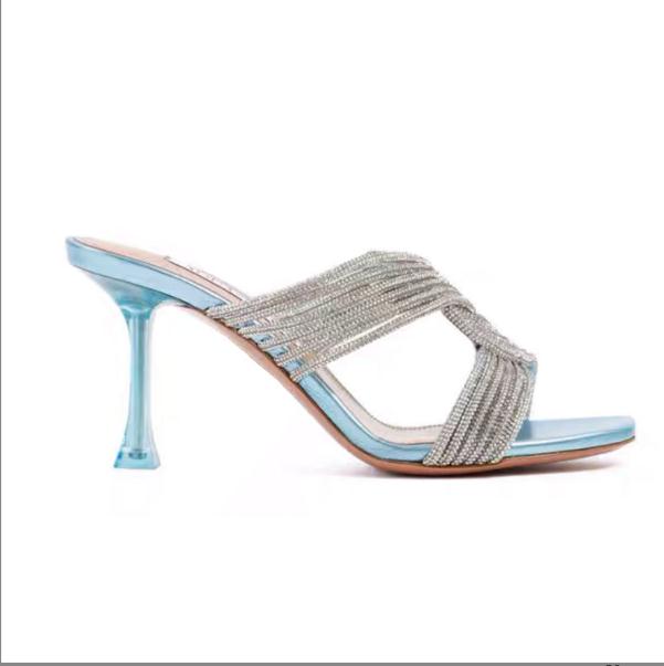New rhinestone crystal high-heeled sandals and slippers women's pvc transparent cross rhinestones Roman banquet wedding holiday high heels sandal