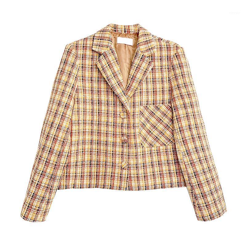 Women Plaid Pocket Button Long Sleeve Notch Collar Blazer Short Cropped Single-breasted Yellow Red C0322 Women's Suits & Blazers
Women Plaid Pocket Button Long Sleeve Notch Collar Blazer Short Cropped Single-breasted Yellow Red C0322 Women's Suits & Blazers