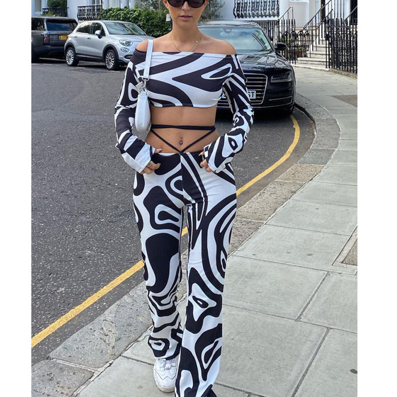 Weird Puss Zebra Print Women Casual 2 Piece Set Bandage Skinny Crop Top+Pants Fashion Matching Streetwear Slim Tracksuit Outfit
