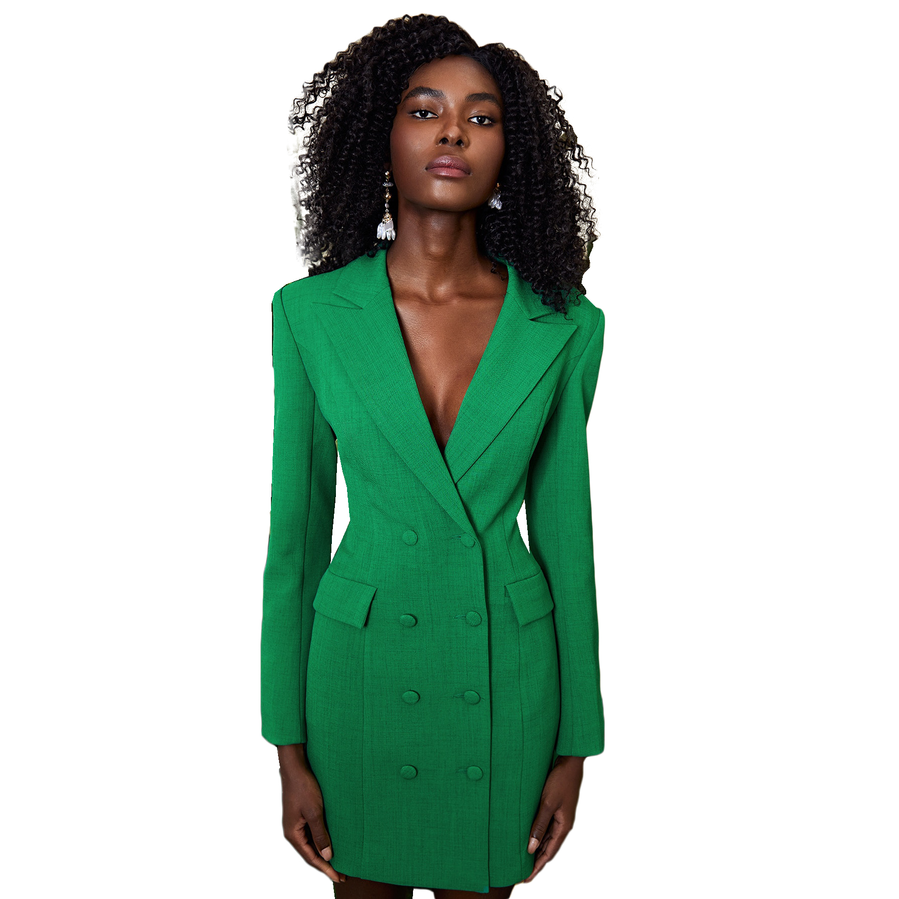 Green Double Breasted Women Suits Slim Long Jacket Sexy Hollow Back Ladies Prom Evening Guest Formal Wear Custom Made Blazer