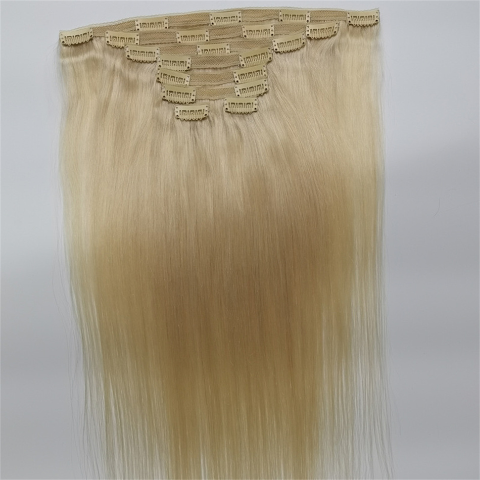 Indian Straight Clip in Hair Extensions 8pcs lot 613# Blonde Remy Human Hair Wefts 120G