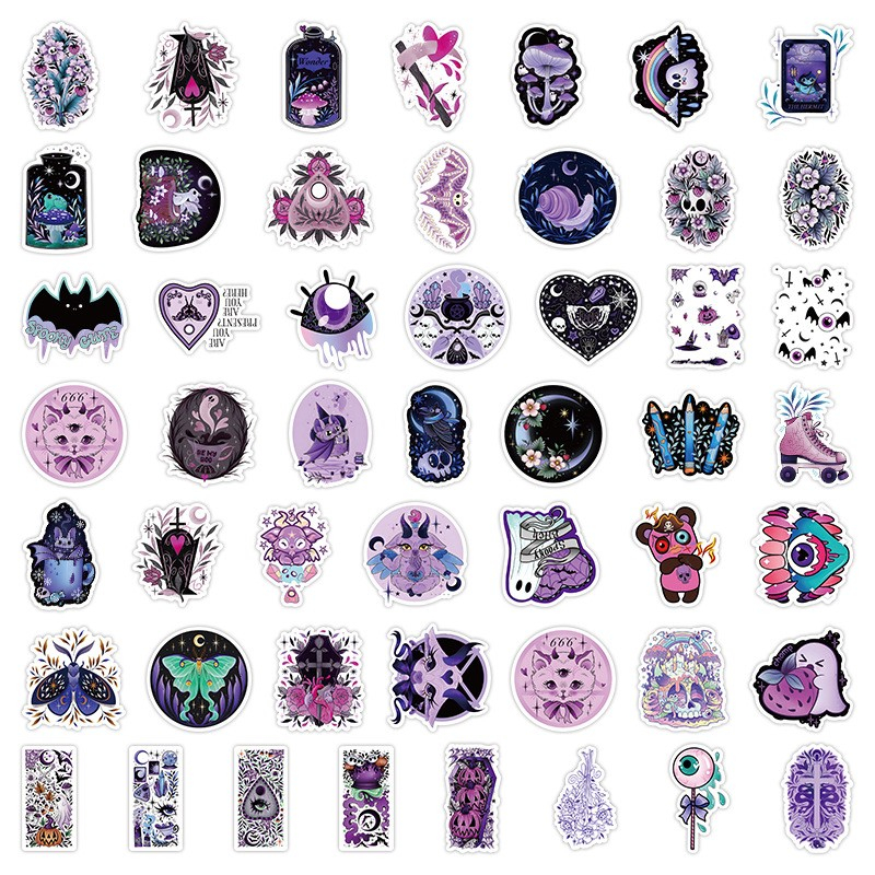 50Pcs Purple Style Halloween Stickers Ghost Skeleton Graffiti Kids Motorcycle Bicycle Decal