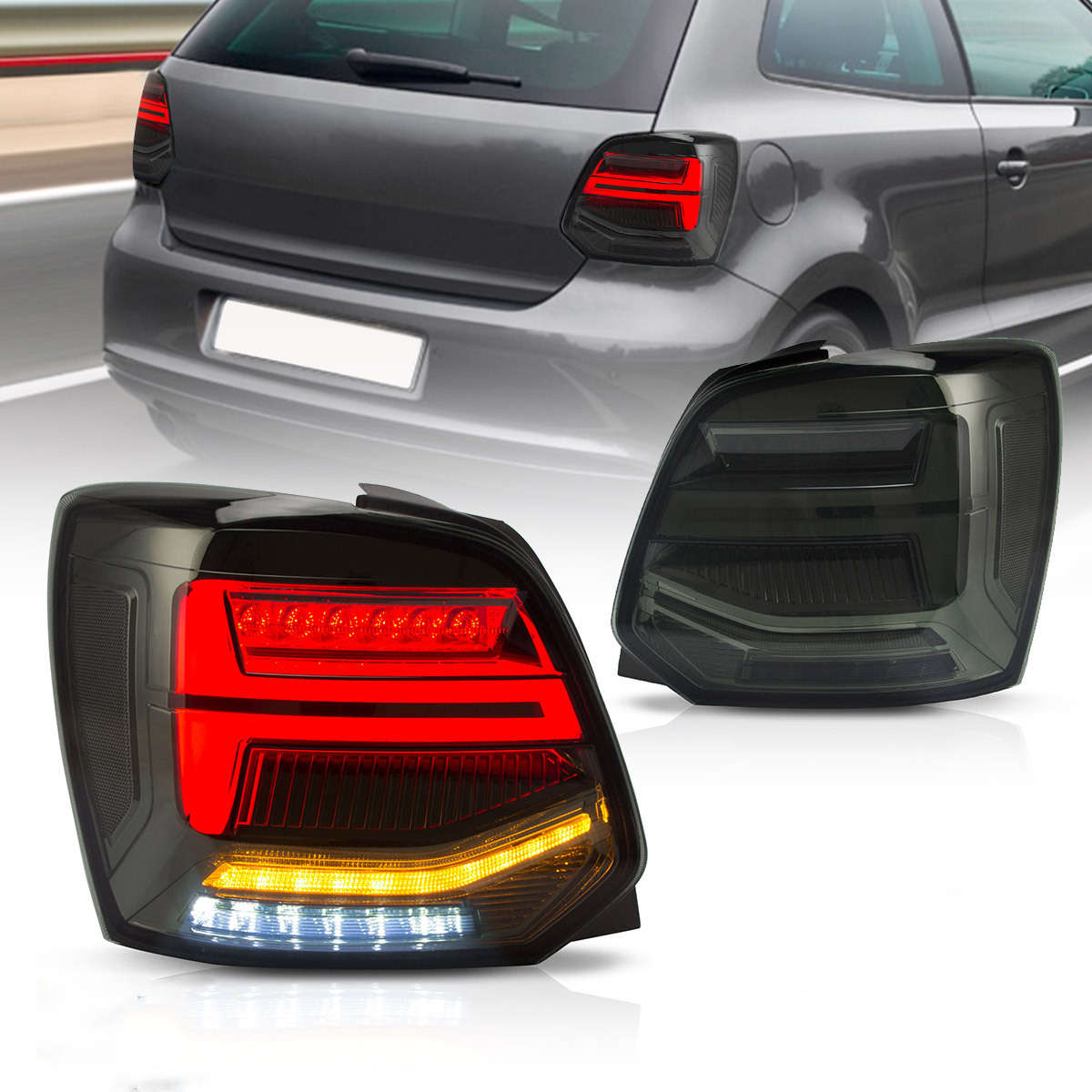Car Taillights Red/Black Daytime Running Lights For VW Vento POLO Turn Signal Dynamic LED Tail Lamp Assembly