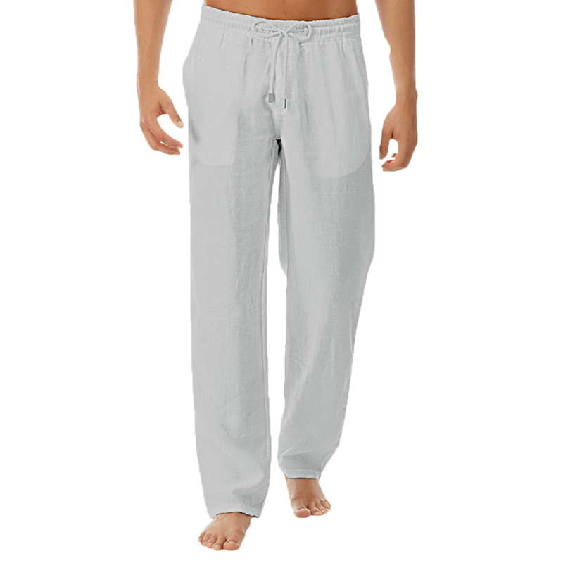 Top Quality Mens Summer Casual Pants Natural Cotton Linen Trousers White Linen Elastic Waist Straight Mens Pant 220704