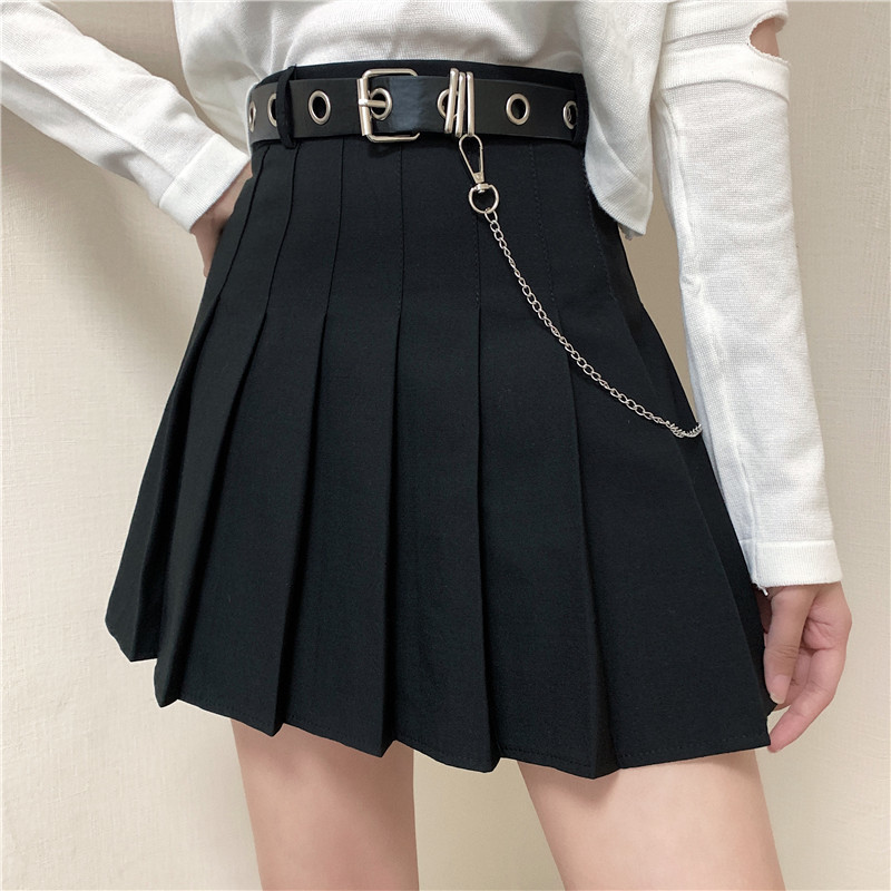 Harajuku Plaid Skirt Women Punk y2k High Waist Mini Tennis Skirts Uniform Chain Pocket A-line Streetwear Vintage Free Belt 220317