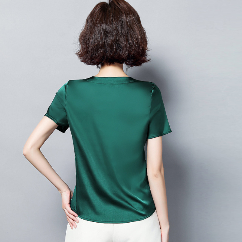 Summer Basic Solid Women's T-Shirts O-Neck Short Sleeve Tees Tops Satin Silk Elegant Thin Shirts for Female 220328