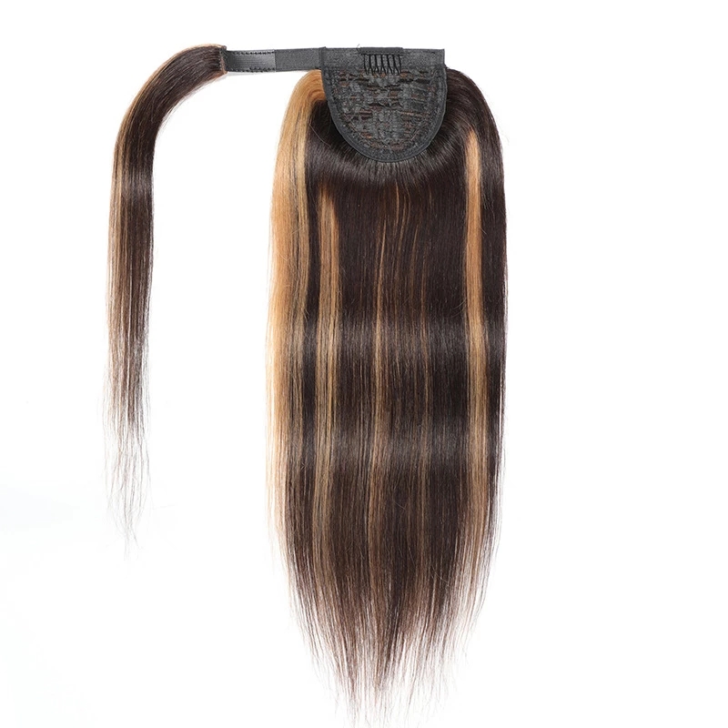 Piano Color ombre Ponytail hair piece wrap around Brazilian P4/27 Natural Hairpiece Real Human Hair Clip In Extensions Remy 120g