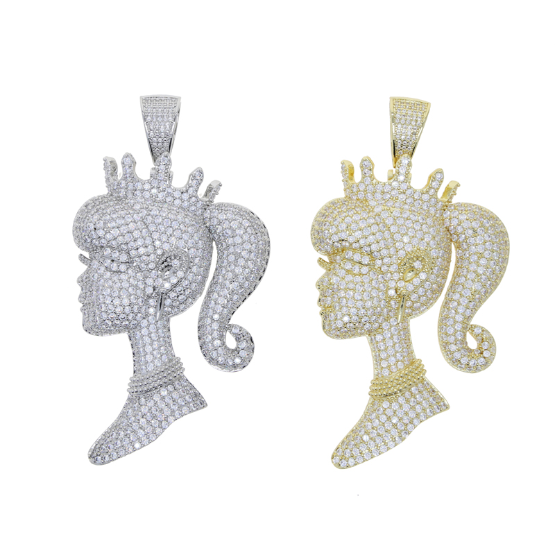 Icy Bg King Cubic Zirconia Iced Out Pendant Necklace in Gold, Sier for Women, Hip Hop Jewelry 8f25