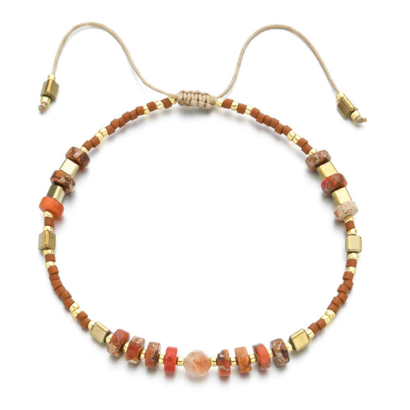 Simple Design Rainbow Color Japanese Seedbeads Natural Stone Strands Adjustable Bracelet for Women