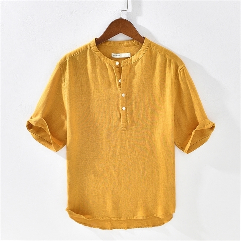 100% Linen Men Short Sleeve Pull Over Shirts Soft Breathable Linen Shirts for Men Half Sleeve Casual Summer Shirts 1701